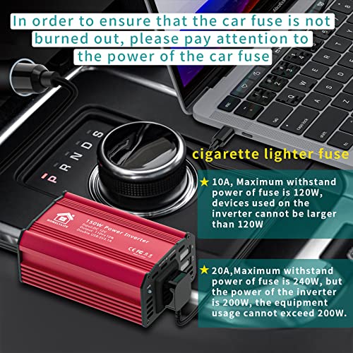 HOMELYLIFE 150W Car Power Inverter DC12V to 110V AC Outlet Car Converter with 3.1A Dual USB Portable Car Adapter for Plug Outlet