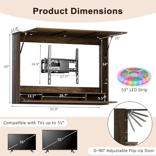 Outdoor TV Cabinet for 45"-55" TVs with LED & 3 Storage Compartments - image 2