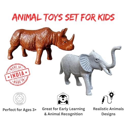 Image of ZESTHOME Forest & Jungle Animal Toys Set for Kids | Lion, Tiger & Wild Zoo Animals with Trees, Fence & Stones - Educational Safari Playset for Boys & Girls | 17 Piece