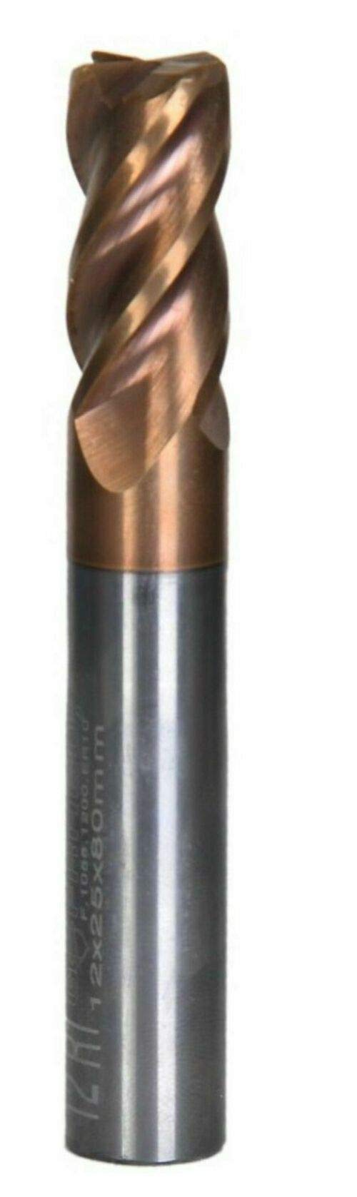 VHM HPC Fräser mit Eckenradius, ER0,5 / ER1, TiSiN, Kopierfräser, Ø 3-12 mm, Z=4, Farbe: 1,0, Größe: 12,00 x 26 x 80 - d2=12,0 mm
