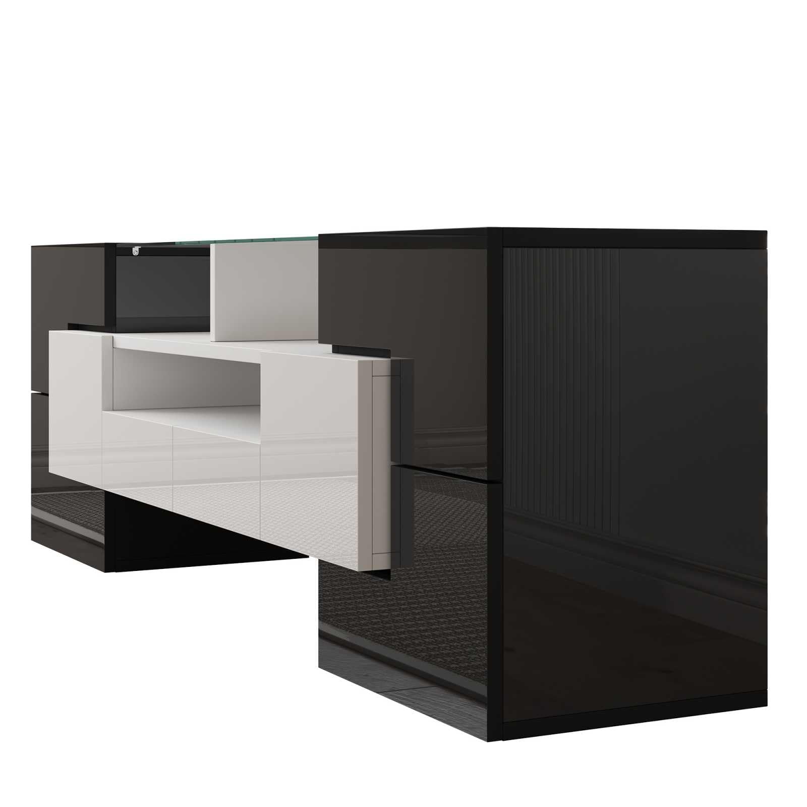 YEHTOKHOME Meuble TV Moderne,Meuble TV Multifonctionnel avec éclairage LED,Meuble avec 6 Portes et 2 tiroirs, organizzatore avec Espace de Rangement (Noir + Blanc)