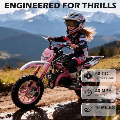 Image of 50cc Dirt Bike, 2 Stroke Gas Mini Bike for Kids 8-15 with Front Rear Disc Brakes