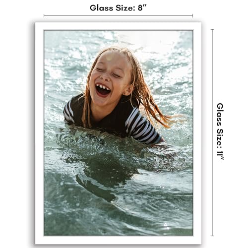 Image of Americanflat 8x11 Picture Frame with Shatter-Resistant Glass - Streamline Collection - Thin Border Photo Frame for Tabletop and Wall Display - Hanging Hardware and Easel Stand Included - White