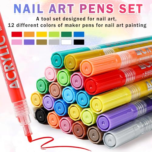 Image of IONSGAKO 12 Colors Nail Art Pens Set, Nail Polish Markers Pens Quick Dry