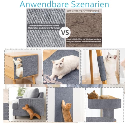 Katzen Kratzmatte Selbstklebend XXL für Katzen, 200 x 40 cm, Kratzschutz für Sofa und Wände, Katzenteppich für Möbel (Hellgrau, 40X200 cm)