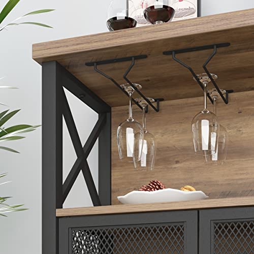 Lvb Wine Bar Cabinet, Industrial Sideboard Buffet Cabinet, Coffee Bar Cabinet For Liquor And Glasses, Farmhouse Metal Wood Liquor Rack Cabinet For Home Living Dining Room Kitchen, Rustic Oak, 47 Inch #TOP7