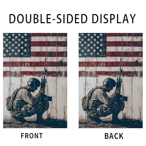 Image of Nuxovilar Kneeling Soldier Veteran Garden Flag 12x18 Inches Polyester | Patriotic Flag, Military Banner soldier garden sign, veterans memorial display porch, lawn, patio (Kneeling Soldier)