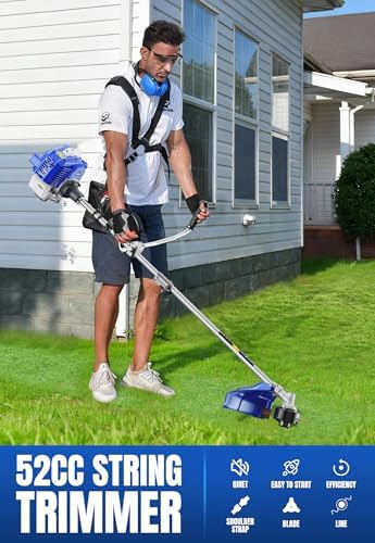 Wild Badger Power 52cc Gas Powered Weed Wacker - 3 in 1 String Trimmer/Edger & Brush Cutter with Rubber Handle & Shoulde