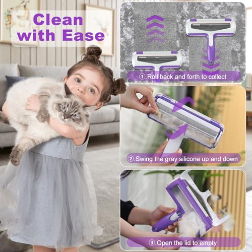 Image of ACE2ACE Pet Hair Remover Roller, Reusable Animal Hair Removal Brush for Dogs and Cats, Self Clean Pet Roller for Carpet, Furniture, Rugs, Laundry, Clothes and Bedding, Sofa, TranslucentPurple