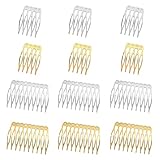 XCSJ 12 Stück Metall Seitenkämme 5, 10 Zahn Haarkämme DIY Braut Hochzeit Kamm für Schleier Haarkämme für Frauen, Mädchen, DIY Haarschmuck,Gold (Silber+gold)