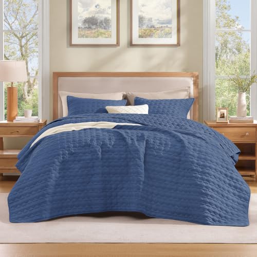 Image of Litanika King Quilt Bedding Set, 3 Pieces Blue Bedspreads & Coverlets Set | Cloud-like Soft, Breathable, lightweight, All-Season, Multi-Scenario, Machine Washable