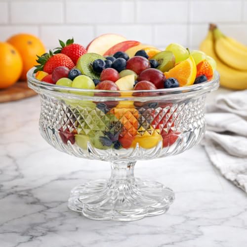 Image of Pure Source India Premium Crystal Footed Fruit Bowl - Elegant Multipurpose Serving Dish (7.75 inch x 5.75 inch)