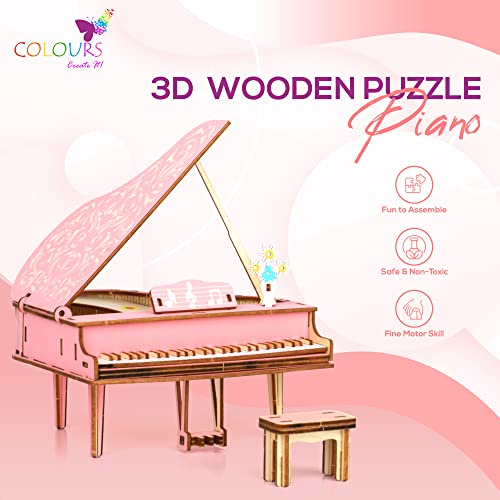 Colours Wooden 3D Puzzle Craft - 3D Puzzles For Kids Ages 12+ - Wooden Piano Kits To Build, Creative Diy Musical Wood Activity For Teens - No Glue Needed, Clear Instructions Included (Piano) #TOP2