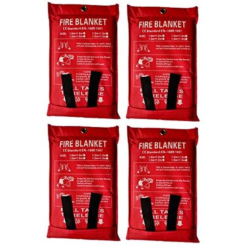 Toneeko 1,5 x 1,5 m Fiberglas-Feuerlöschdecke für Notfälle, schwer entflammbarer Schutz und Wärmedämmung (weiß, 4 Stück) Cover