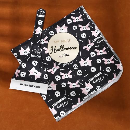 Image of Ylsteed Halloween Baby Swaddle Blanket and Headband Set, Newborn Receiving Blanket Swaddle Wrap for Girls and Boys, Swaddling Blankets Neutral for Newborn 32 * 32 in (Halloween Pink)