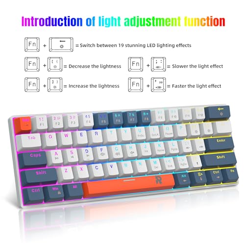 Image of ROCK POW 60% Mechanical Gaming Keyboard, 61keys RGB Backlit Ultra-Compact Mini Keyboard, Waterproof Mini Compact Keyboard for PC /Mac Gamer, Typist, Trip Hot Swappable Blue Switch