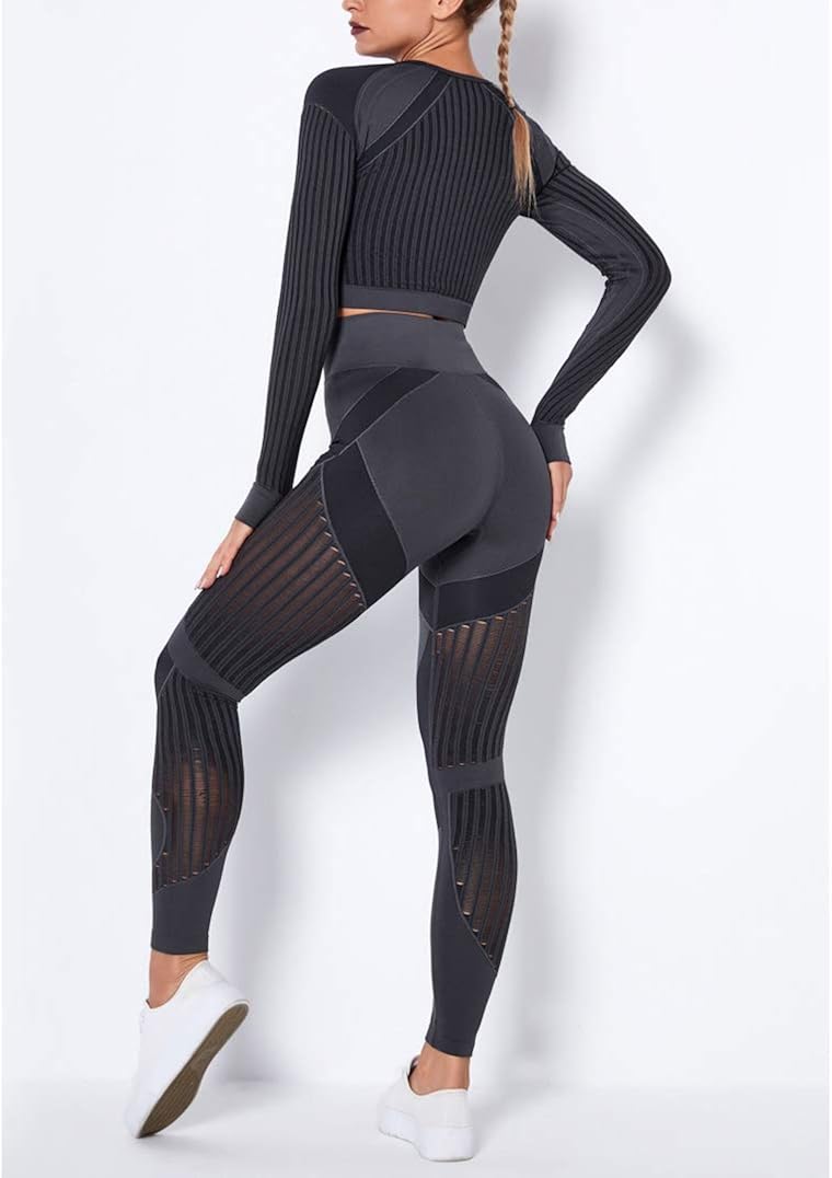 Miniatura 2 de Manon Rosa - Conjuntos de entrenamiento para mujer, 2 piezas, ropa de yoga, fitness, ejercicio, ropa deportiva, leggings, camiseta corta para