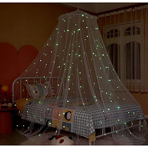 LASIEYO Bed Canopy with Glowing Stars Round Dome Princess Canopy ...