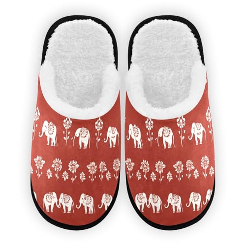 White Flowered Elephant Slippers For Women Men Soft Memory Foam Non-Slip Animal Winter Indoor House Shoes Travel Slipper