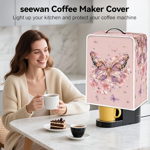 Image of Universal Coffee Maker Cover, Durable Polyester Lightweight Long-Lasting Dustproof Cotton Blend Appliance Protector for Kitchen Countertops (Pink)