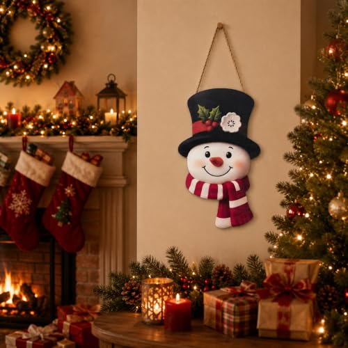 Image of Christmas Decorations - Winter Snowman Wooden Welcome Sign for Front Door