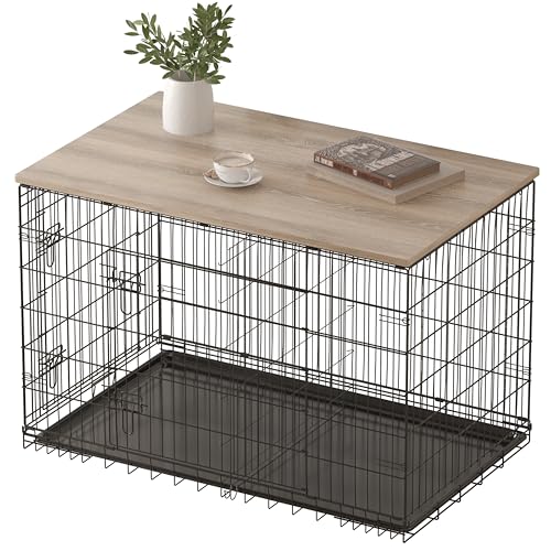 Piskyet Dog Crate Topper Wood Countertop for 48 42 36 30 24 inch Dog Cage Dog Crate Cover Dog Kennel Topper(Crate Not Include) (Grey for 36 Inch Crate)