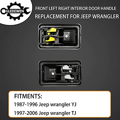 Interior Door Handle Set, Inside Front Left Driver & Right Passenger Side, Compatible With 1987 1988 1989 1990 1991 1992 1993 1994 1995 1996 Jeep Wrangler Yj 1997-2006 Tj | 79540, 79541 Inner Handle #TOP1