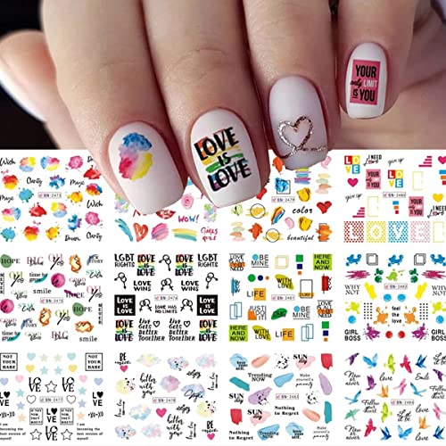 Graffiti Fun Nail Sticker Decals Gay Pride Transfer Foil For Nail Art Decorations Supplies Lgbt Water Slider Accessories Love Is Love Watermark Slider Manicure Kit Party Decals For Women 12Pcs #TOP19