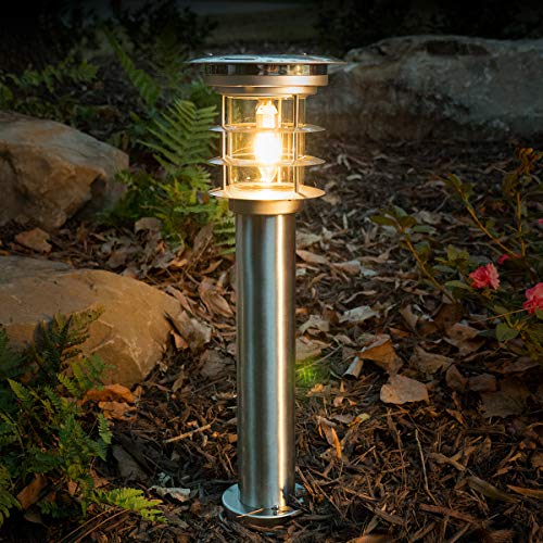 GAMA SONIC Stainless Steel Bollard LED Pathway Light, Solar Landscape Light, Silver (GS-214)