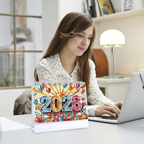 Calendario de escritorio 2026 con arte de gemas para mesa y planificación 5