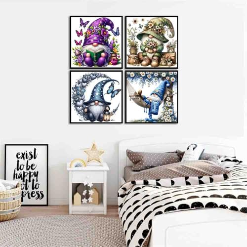 Image of 4 Pack Gnome Cross Stitch Kits for Adults Beginner,Counted Cross Stitch Kits Printed Stitching Cute Patterns Dimensions Needlepoint Art Crafts Embroidery Kits for Adults Beginners (13.7x13.7 inch)