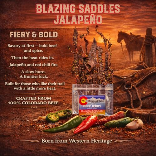 Image of Centennial Cuts Beef Jerky - Blazing Saddles Jalapeno - High Protein, Bold Jalapeno Flavor - 7 oz Snack