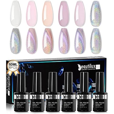 Esmalte de uñas de gel magnético holográfico con brillo de ojo de gato y 5 colores de esmalte de gel desnudo Cover