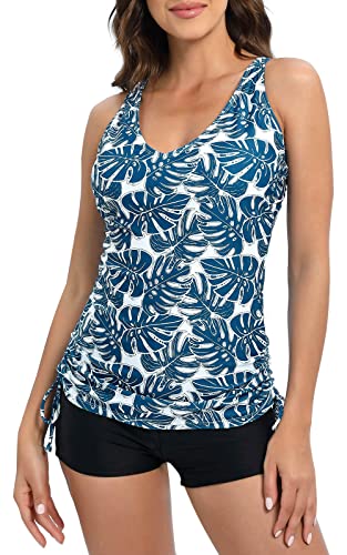 Halcurt Tankini Damen Set Zweiteilig Badeanzug mit BH V-Ausschnitt Badeanzüge für Damen Tankini Oberteil mit Badeshorts ...