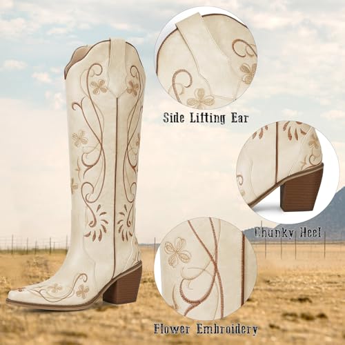 Image of wetkiss Knee High Cowboy Boots for Women, Stable and Comfortable | Western Style,Cowgirl Boots,Versatile,Pull On,Various Occasions,Non-slip Sole,Bohemian Rural Style