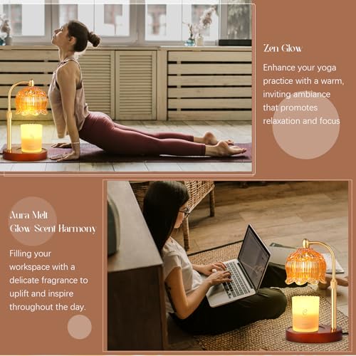 Cinsenten Adjustable Flower Candle Warmer Lamp with Timer, Mothers Day Gifts for Women Mom, Lotus Tulip Glass Warmer Light for Jar Candles, Electric Wax Warming Melter, Vintage Bedroom Decor(Amber) by Cinsenten - Image 6