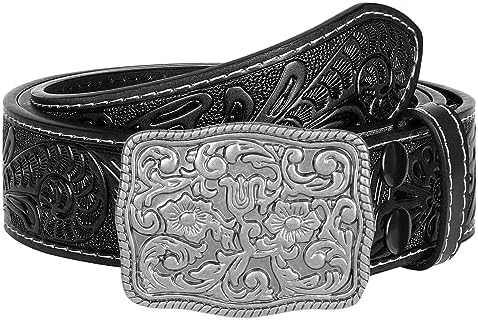 Westernriemen met zilveren strass-gesp dames zwarte leren cowboyriem met croco-reliëf: echt leren riem - België