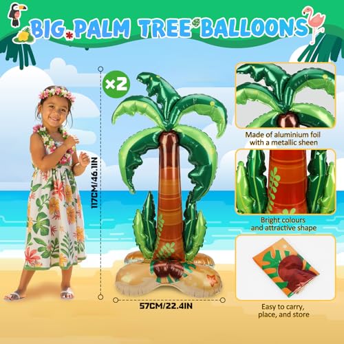 Image of PHOGARY 2 Pcs Big Palm Tree Balloons, Standing Inflatable Palm Tree Foil Balloon for Luau Hawaiian Birthday Party Decorations Pool Tropical Jungle Summer Beach Party Supplies