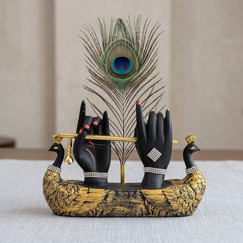 Image of CraftVatika Krishna Hand Showpiece with Flute Peacock Feather,Housewarming Gifts for New Home,Wedding for Couple Home Office Decor Decoration Items for Living Room,Griha Pravesh Gift