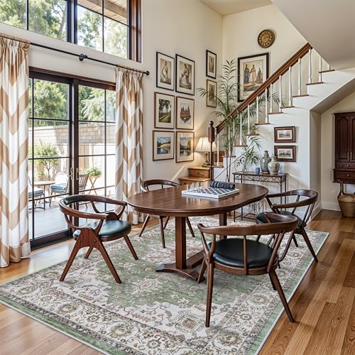 Living Room 6x9 Area Rug - Vintage Washable Rugs with Non Slip Backing Soft Stain Resistant Carpet for Bedroom Indoor Ultra-Thin Low Pile Carpets Home Decor Mat 6x9 sage