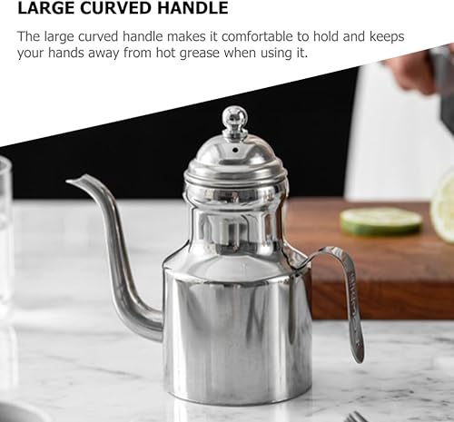 Miniatura 2 de KALLORY Olla de aceite de acero inoxidable Dispensador de aceite Cruet Bacon Botella de salsa de soja Cenicero Contenedor de aceite Olla de