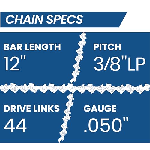 Image of 12 Inch Chainsaw Chain, 3 /8 inch LP Pitch .050 inch Gauge 44 Drive Links, Germany Steel Anti-Kickback Replacement for Stihl MS170, MS180, MS250, 63PM3-44, 63PM-44, 3-Pack