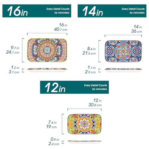 Miniatura 2 de Vancasso Simi Juego De 3 Platos Para Servir - Platos Rectangulares Con 3 Tamaños Para Aperitivos, Sushi, Fruta, Ensalada, Postre - Apto Para Microondas Horno Lavavajillas - Estilo Bohemio Colorido