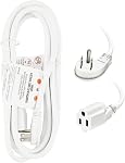 EP 15 Ft Indoor Short Flat Plug Extension Cord, White | Low Profile 3 Prong Grounded, 16/3 Gauge 13A 125V 1625W, For Laptops, Coffee Makers, Office Home Appliances