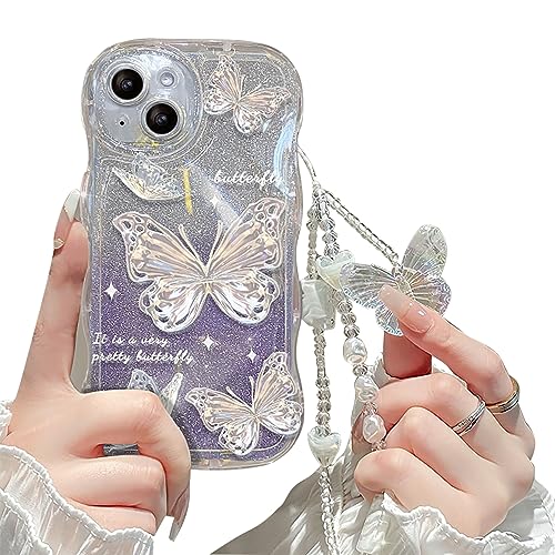 Coque iPhone 13 pailletée violette antichoc avec bracelet perles femme