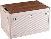 Vista 1 de Contenedores de almacenamiento plegables con tapas de madera, caja de almacenamiento plegable de plástico con tabla de cortar, contenedor portátil
