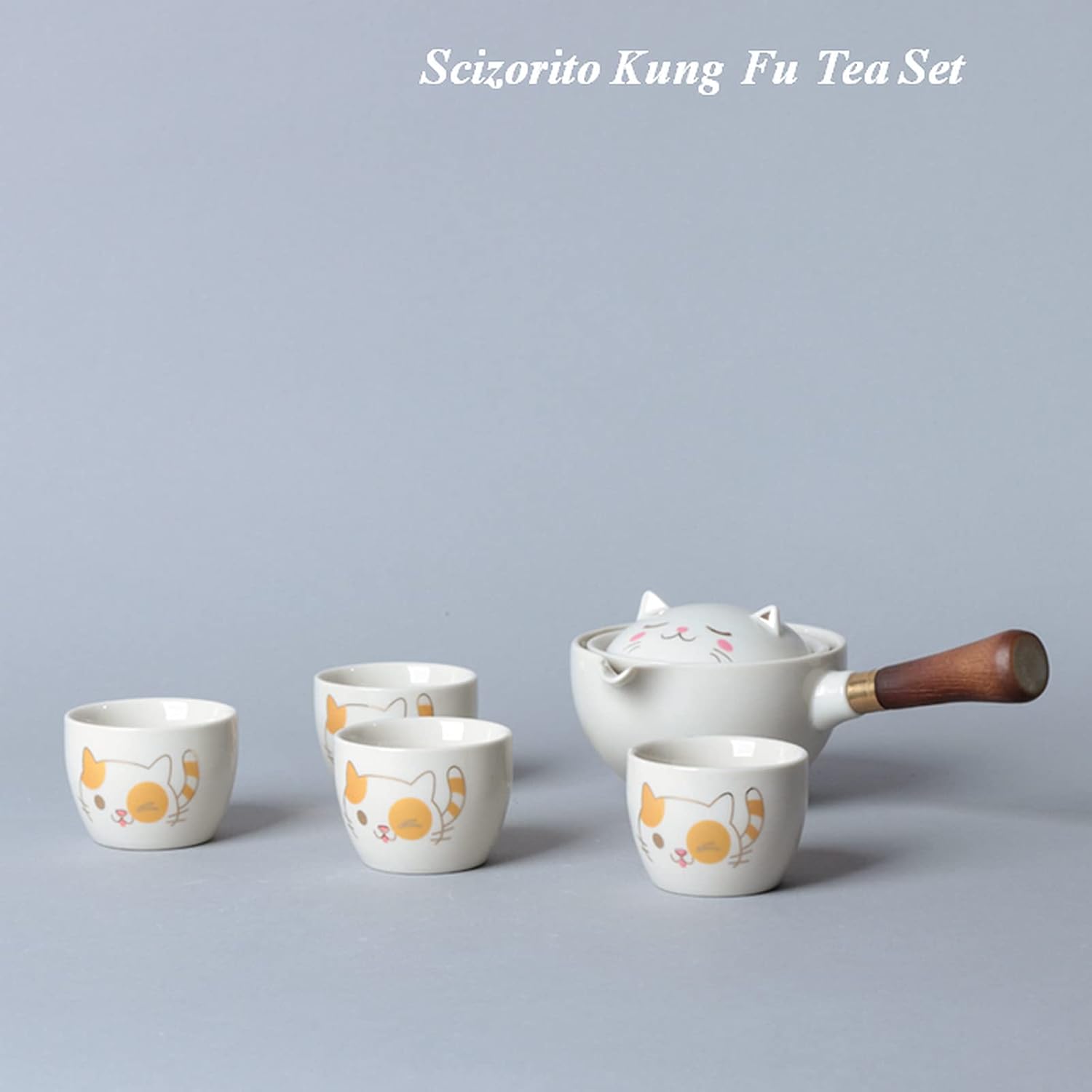Ceramic Portable Travel Tea Set, Chinese Kungfu Tea Set with 360 Rotation Teapot and Infuser, 4 Tea Cups, Tea Tray And Travel Bag (Lucky Cat)