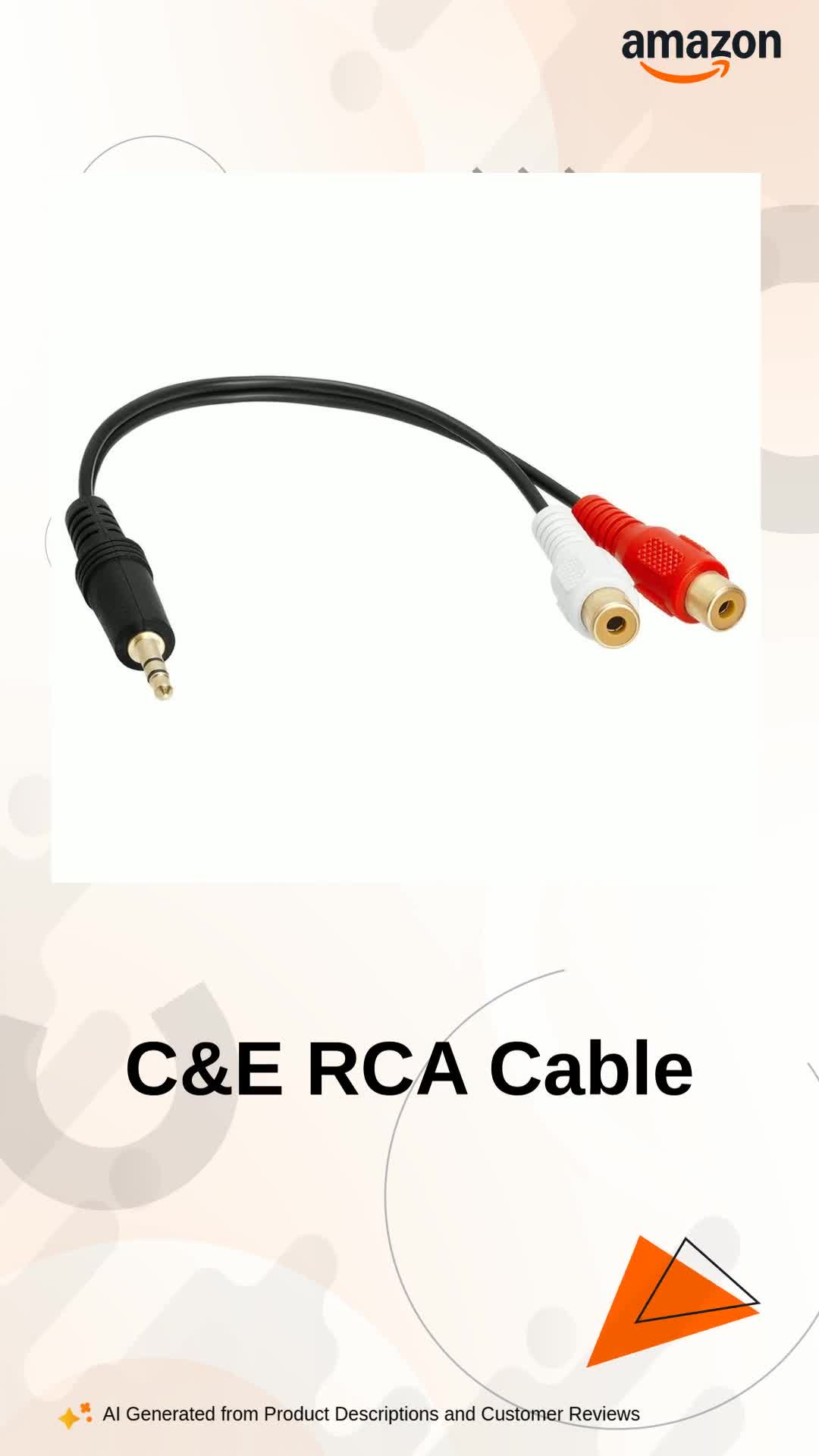 C&E M-CNE63119 6inches 3.5mm Stereo Male to 2 RCA Female Cable