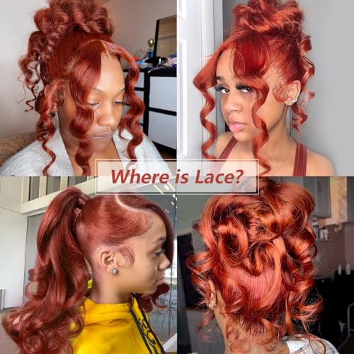 Auburn 360 Lace Front Wigs Human Hair Invisi Strap Reddish Brown 360 Glueless Wigs Human Hair with Drawstring 200 Density Pre Plucked 33 Colored Body Wave Lace Frontal Wig 20 Inch - Image 5