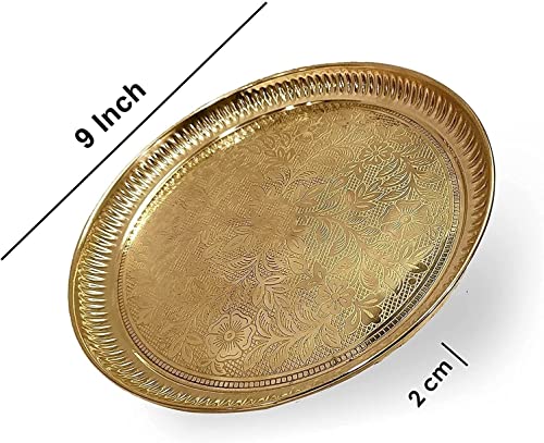 Image of NOBILITY Pure Brass Pooja Thali Set 9 Inch Pital Pooja Plate Arti Thali Traditional Handcrafted for Puja Home Office Mandir Gift Items